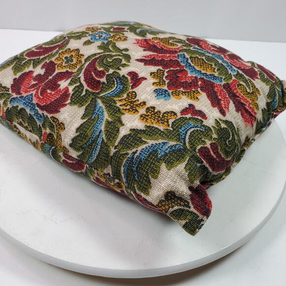 Vintage 10x11 Inch Crewel Hand Embroidered Throw Pillow w/ Case Floral Garden - Picture 5 of 6